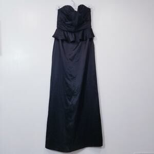 AMSALE Satin Peplum Strapless Long Gown Evening Dress Sweetheart Neckline